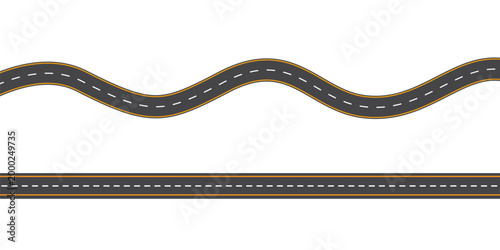 Straight and winding road. Seamless asphalt roads template. Highway or roadway background. Vector EPS-10 