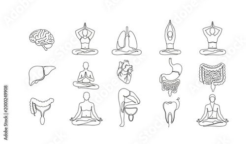 Internal organ healthcare vector icon set in black and white for medical, anatomy, and health illustrations