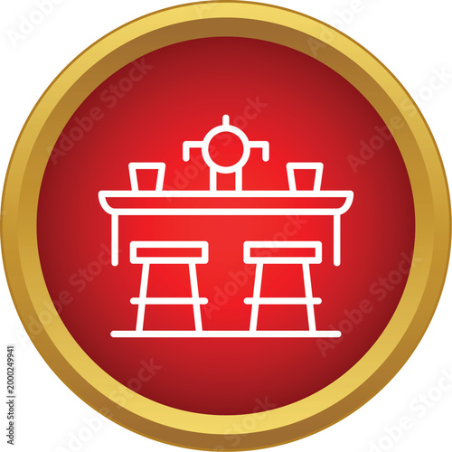 Bar counter with tap, glasses, and stools representing a pub or tavern