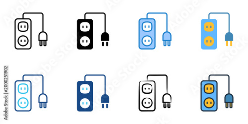 Power socket icons set multiple style collection. Editable stroke 
