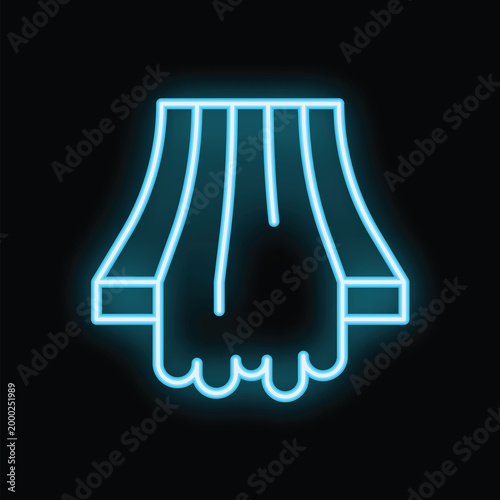 Glowing neon icon of a hydroelectric dam generating power in blue neon light