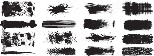Black Grunge Brush Strokes and Paint Splatters Elements Collection