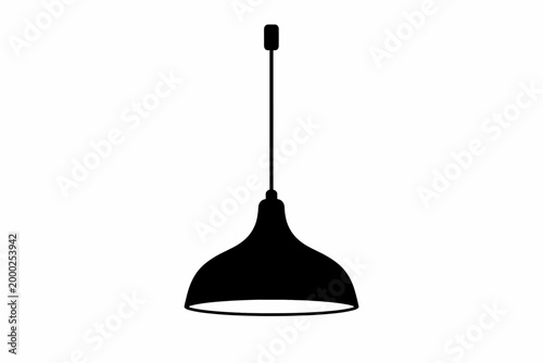 Minimalist black hanging pendant light silhouette on white background