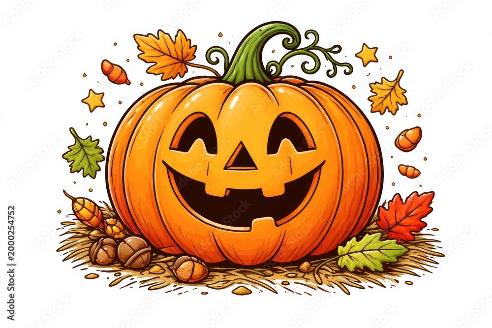 Obraz premium Joyful pumpkin image with thick lines for easy coloring