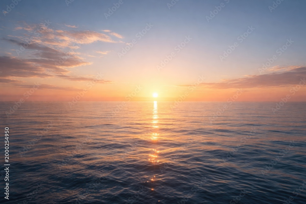 Obraz premium Gentle ocean horizon at sunrise with light clouds on a clear sky