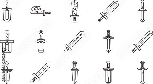 Black and white of various tools and utensils hammer