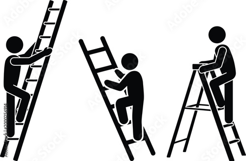 Demonstration of improper ladder usage by individuals climbing and working at heights