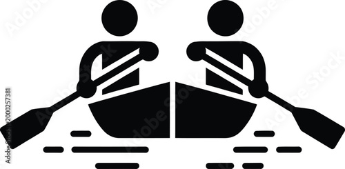 Two people paddling a canoe on calm waters together