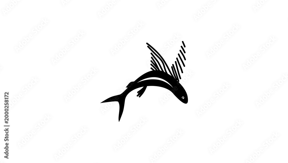 Obraz premium flying fish symbol, black isolated vector silhouette