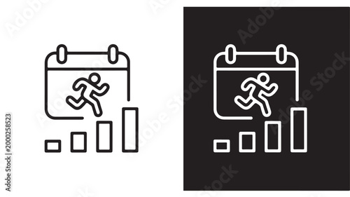 Time Management Calendar Icon, Minimalist Line Art of Running Person for Productivity and Deadline Concepts