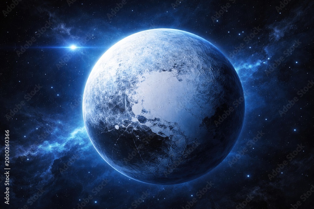 Fototapeta premium Celestial Pluto bathed in blue light
