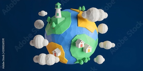 Low Poly Stylized Earth Globe Illustration Representing Global Environment Sustainability Technology and Digital World Concept Design