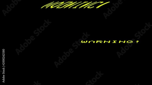 Animation of the warning message in retro mode on the terminal. Overlay the crash warning text on the hacker's screen.
