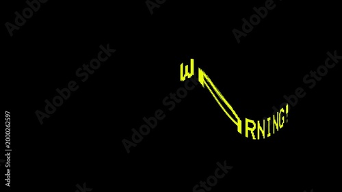 Rotating digital warning message loop with three-dimensional perspective. Dynamic rotation of the warning text. 3D rotating warning sign.