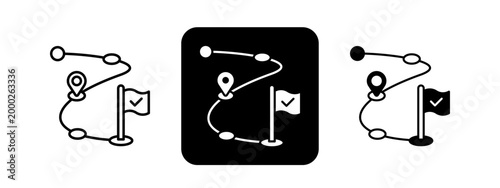 Milestone Tracking Solid color and black line drawing vector illustration set