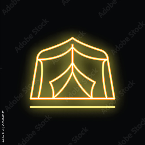 Minimalist drawing of a circus tent glowing with neon yellow light
