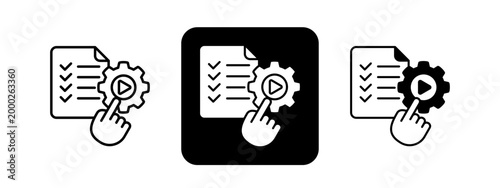 Program Execution Solid color and black line drawing vector illustration set