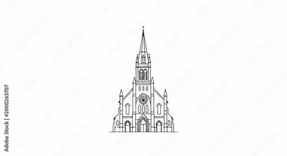Fototapeta premium Ornate church with tall spire, stained glass, and arched entrance