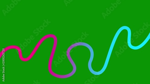 Animated pink blue tape appear and disappear. Decorative line with smooth. Looped video. Linear vector illustration isolated on green background.