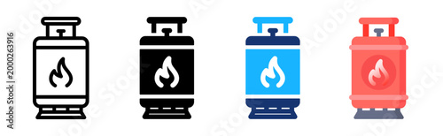 Gas cylinder flat and line icon set. with a flame symbol for energy and an industrial fuel icon collection. Vector illustration transparent background
