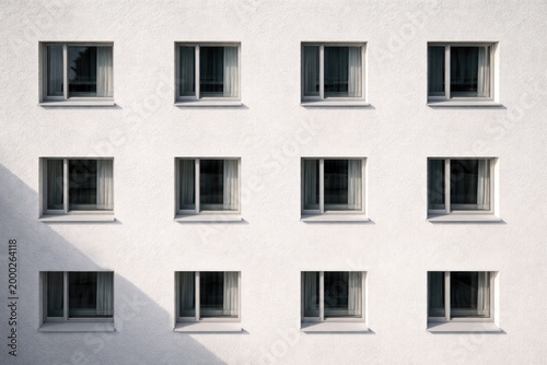 Birds eye view of textured white wall and window frames ideal for building design concepts