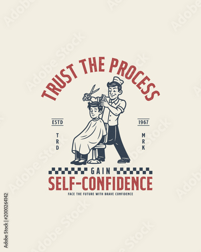 Barber cutting hair of a client with scissors and comb.