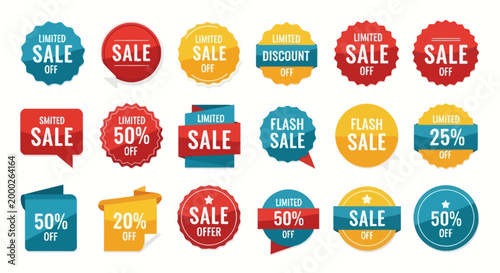Collection of Sale and Discount Tags, Badges, and Stickers for Marketing and Promotion