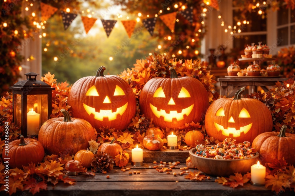 Obraz premium bright and cheerful Halloween decorations arranged for festive celebration