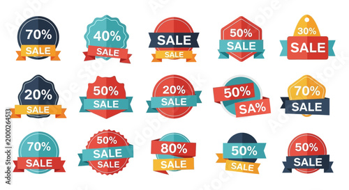 Collection of Sale Badges and Discount Tags with Percentages