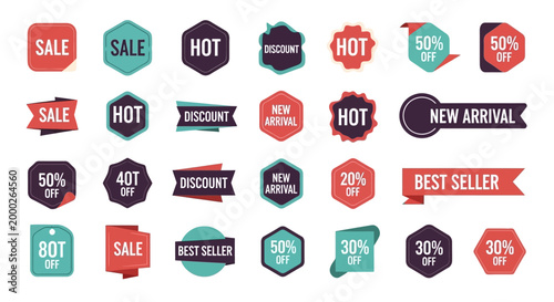 Collection of Sale, Discount, Hot, New Arrival, Best Seller Badges & Labels