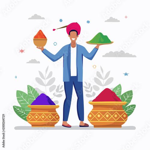 Man celebrating Holi with colorful powders