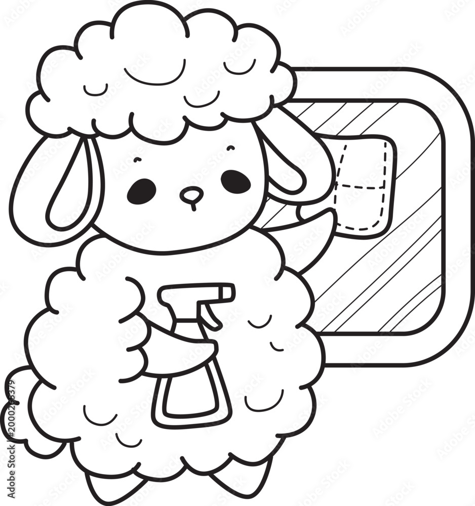 Fototapeta premium Coloring pages of cute sheep illustrations of random activity. 