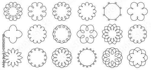 Abstract line ornament collection. Circular decorative shapes with continuous smooth curves and minimal outline style