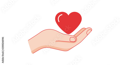 Hand holding a red heart icon, symbolizing love, care, health, and donation