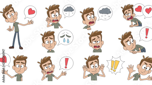 Colorful cartoon people icons with different emotions and poses in a playful style Vector
