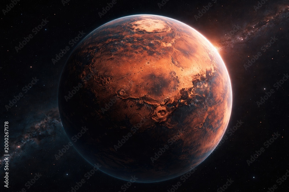Obraz premium Illuminated Mars world seen from cosmic perspective