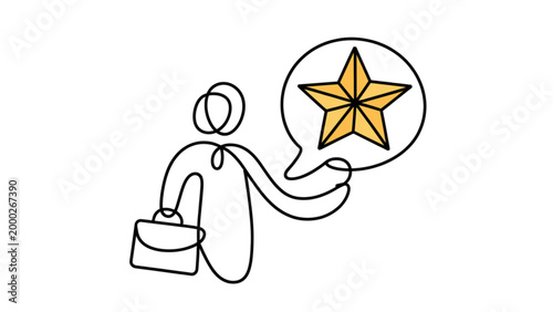 Person reaching for a glowing star with a speech bubble in an office setting Vector