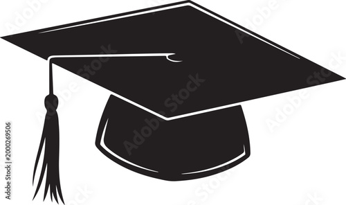 Graduation hat cap flat icon for apps and websites.Black and White Academic Hat Illustration