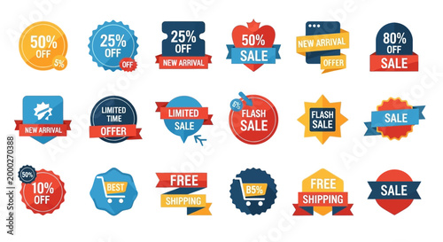 Sale Tags & Labels Collection: Discounts, Offers, Free Shipping, New Arrival