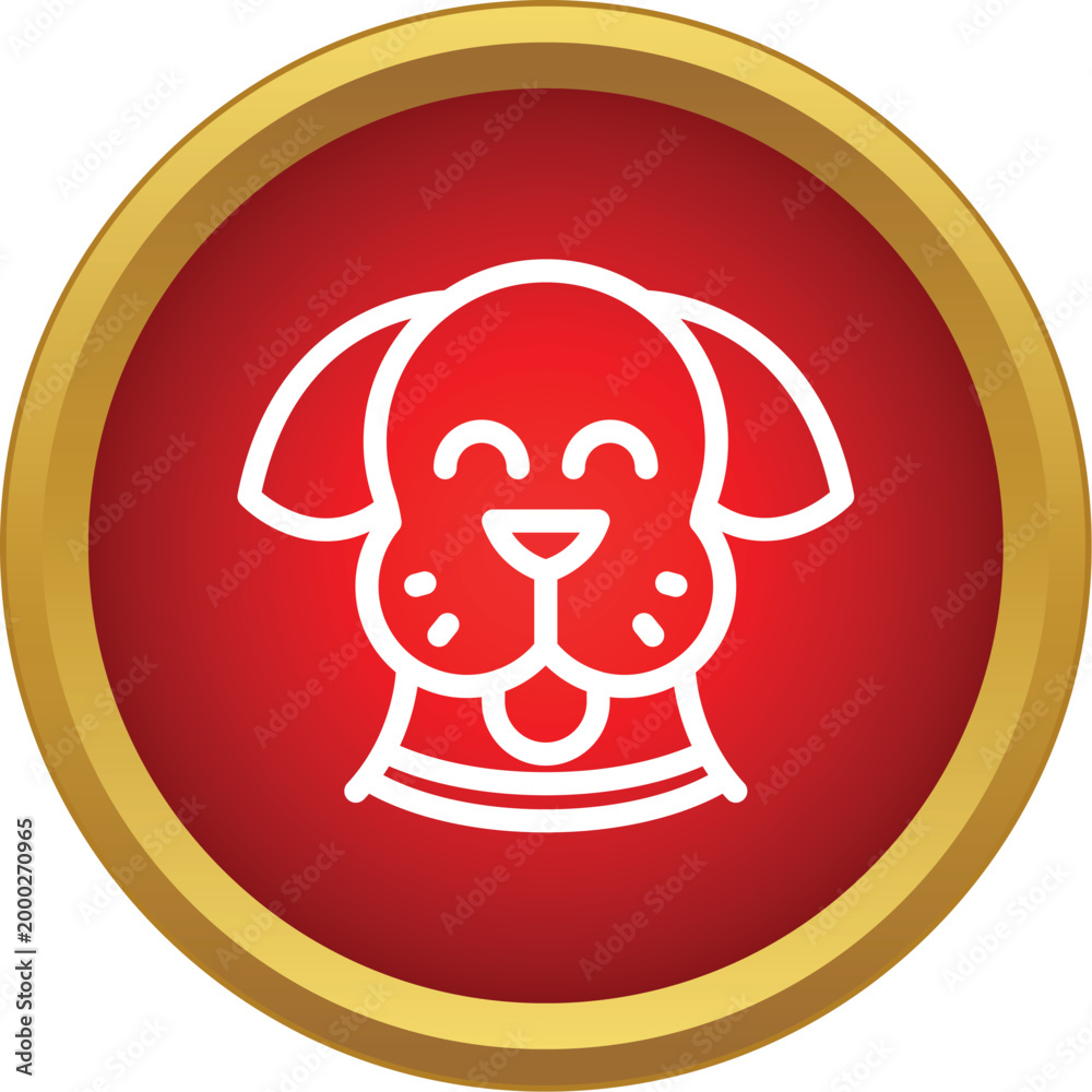 Obraz premium Happy puppy face vector icon inside a golden bordered red circle