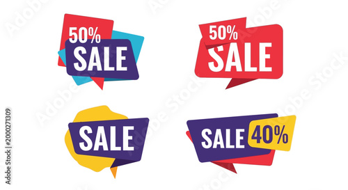 Set of Sale Discount Tags, 50% Off and 40% Off, For Retail Promotions and Marketing