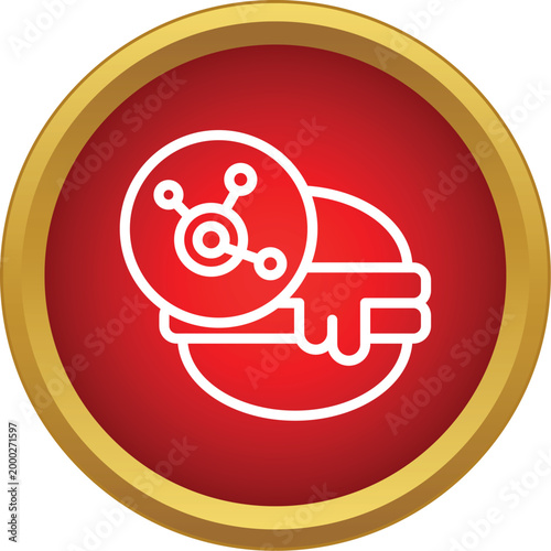 Stylized icon showing a burger with a molecule symbol, representing synthetic food