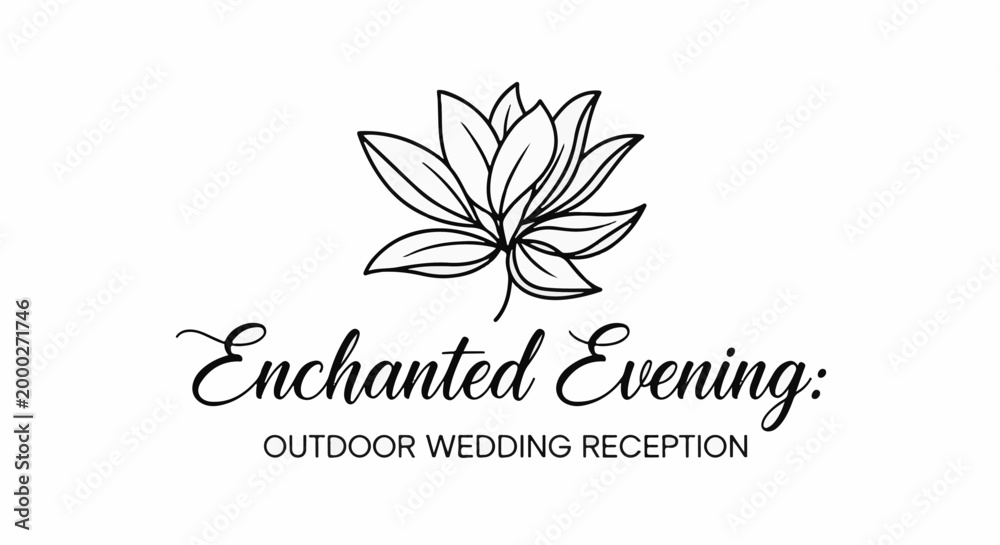 Fototapeta premium Elegant line art of a flower above elegant script text for an outdoor wedding