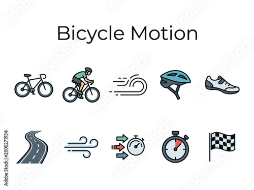 Bicycle Rider Helmet Shoe Road Wind Stopwatch and Finish Flag for Cycling Motion Theme