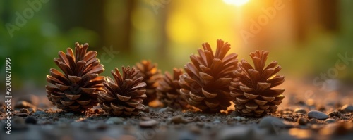 Sunlit pine cones, sharp detail, HDR wood grain , wood, photography, background