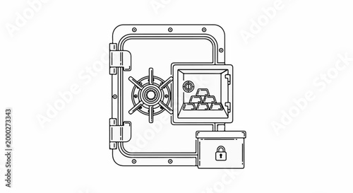 Open vault with a dial mechanism and gold bars inside a secured compartment