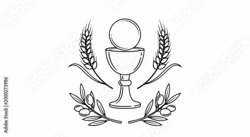 Ornate chalice with wheat stalks and olive branches, symbolizing communion