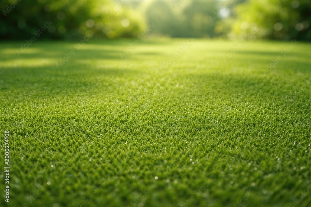 Naklejka premium Green artificial grass surface backdrop with minimal texture and soft daylight