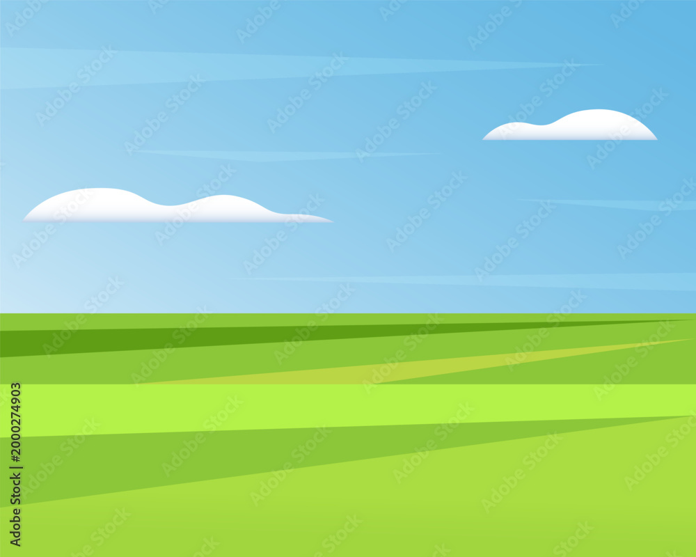 Fototapeta premium landscape without people, a green field with gradients and a blue sky. A great background for any objects in context. Vector illustration, editable