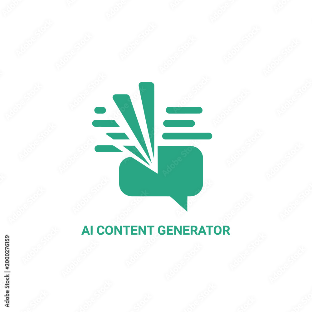 Fototapeta premium Creative chat bubble icon for ai content generator with energy blast decoration.